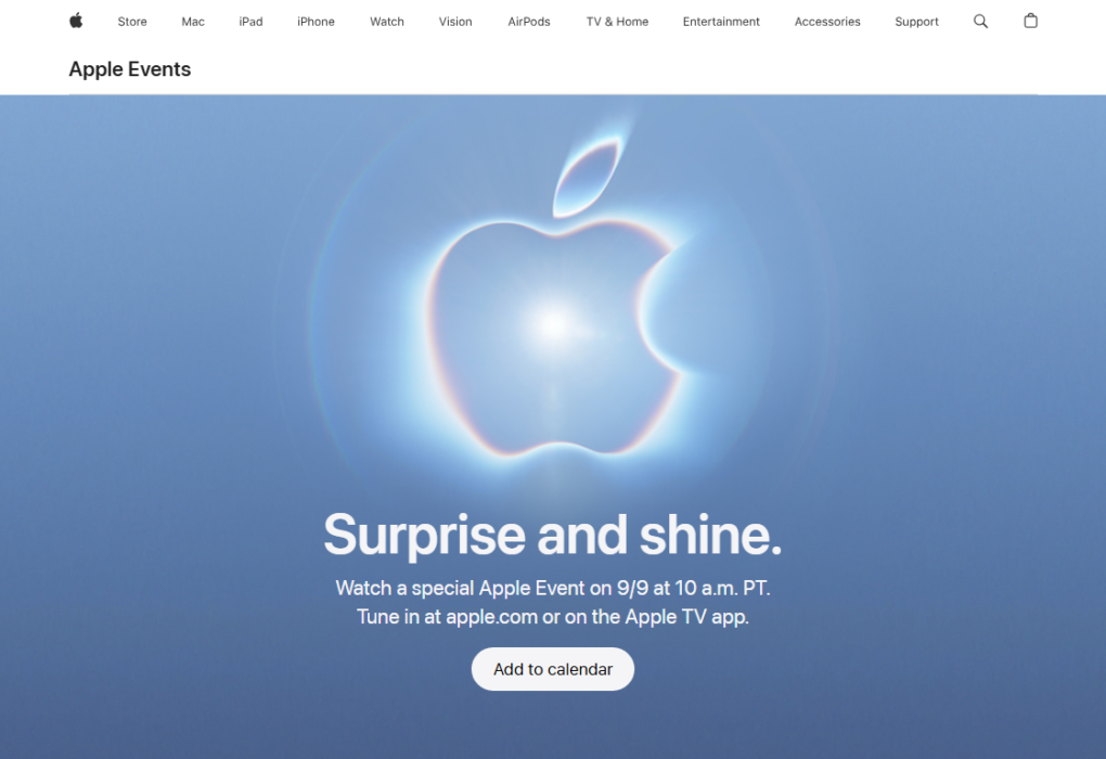 Официалната страница на Apple за септемврийското събитие през 2026 г.
